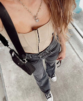 High Waist Straight Jeans Pure Black Casual  Loose Drooping Street